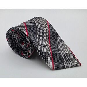 John Sparks Mens Necktie Grey Black Glen Plaid Red Stripe Floral Paisley Lining
